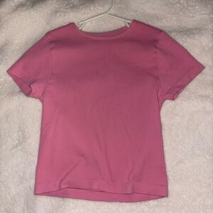 Full Tilt Bright Pink Ribbed Crop Tee